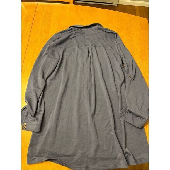 Soft Surroundings M Dusty Blue Roll Tab Sleeve Collared Flowy Tunic Stretch - Picture 5 of 5